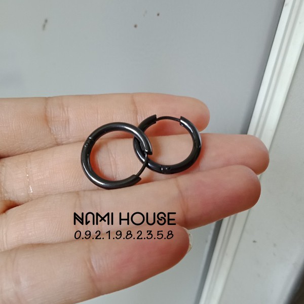 Bông tai nam nữ khoen tròn màu đen nhiều kích cỡ to nhỏ loại hàng đẹp cao cấp - namimi house