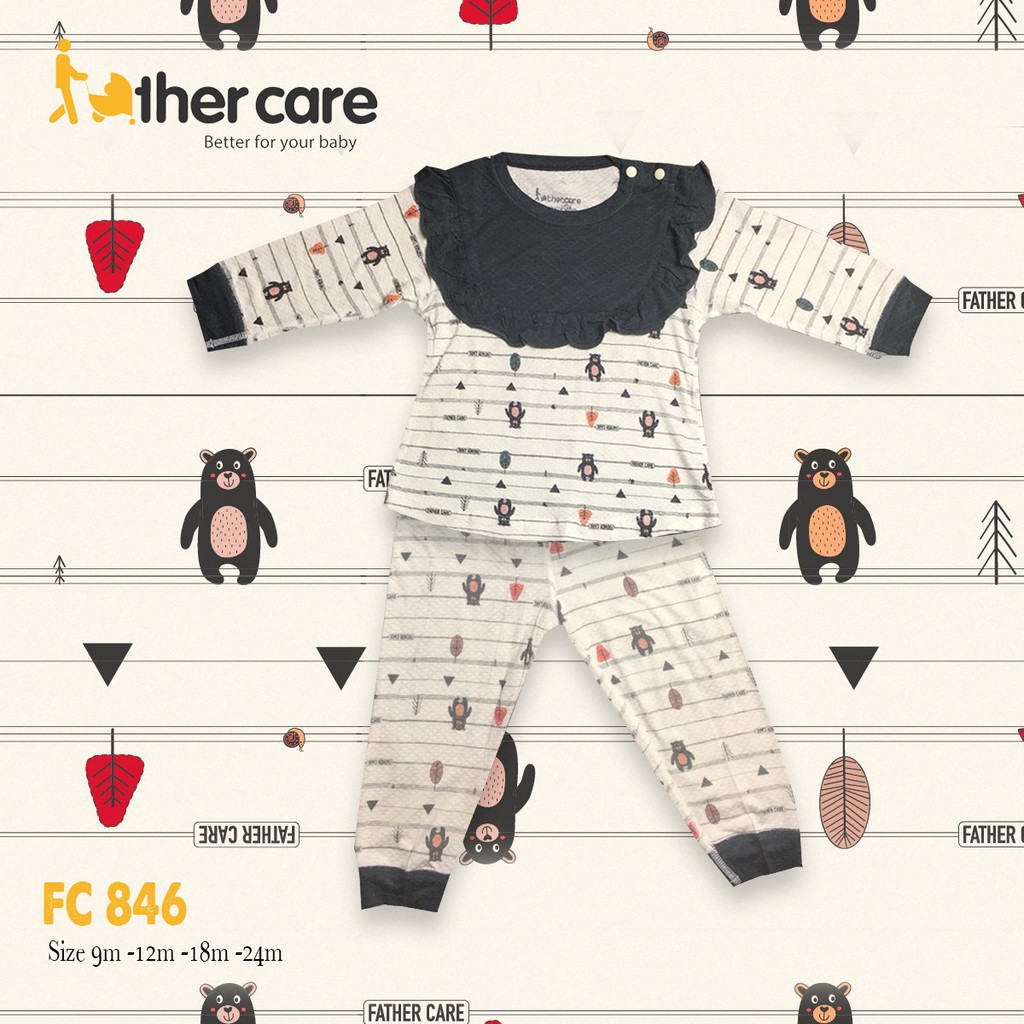 Bộ Quần áo bé gái Cổ bèo Dài tay - Gấu  FC846