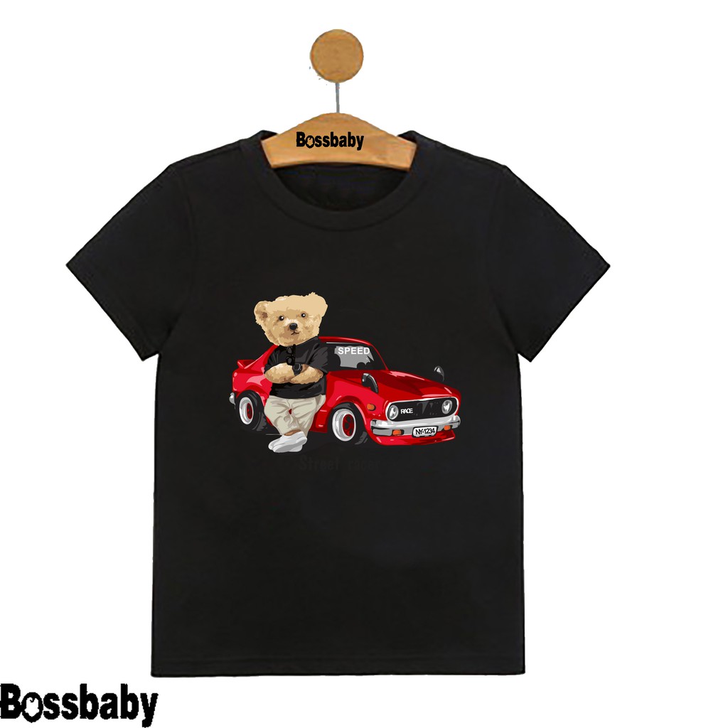 Áo thun cho bé gấu đứng cạnh xe hơi STREET RACER.áo cho bé từ 6kg-30kg.AL25. .