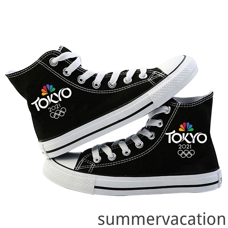 225-270cm Tokyo 2020 Olympic Games Symbol Unisex Canvas Sports Shoes Coupes Shoes Running Sport Casual Strappy Sneakers Low Side Black Bottom