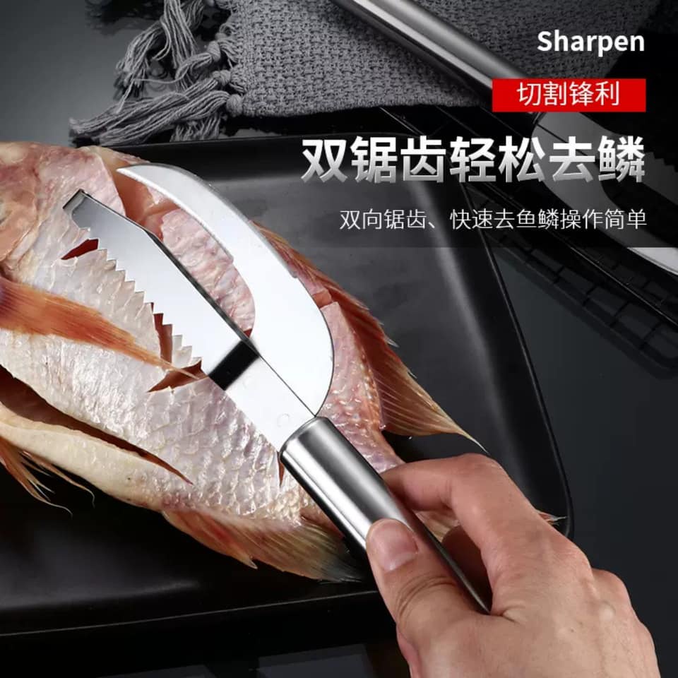 Dao Mổ Cá - Đánh Vẩy 2 Trong 1 Đa Năng Chất Liệu Thép Không Gỉ Tiện Ích Có Móc Treo