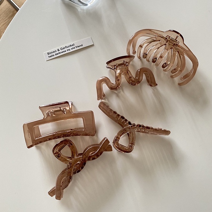 Kẹp Tóc Cỡ Lớn Màu Nâu Phong Cách Retro Pháp