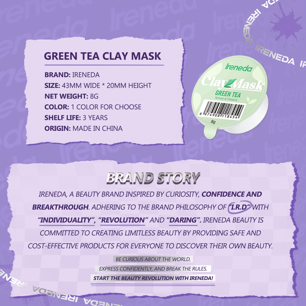 Set Mặt Nạ Ireneda  Bùn Trà Xanh Giúp Dưỡng Ẩm Và Kiềm Dầu Cao Cấp