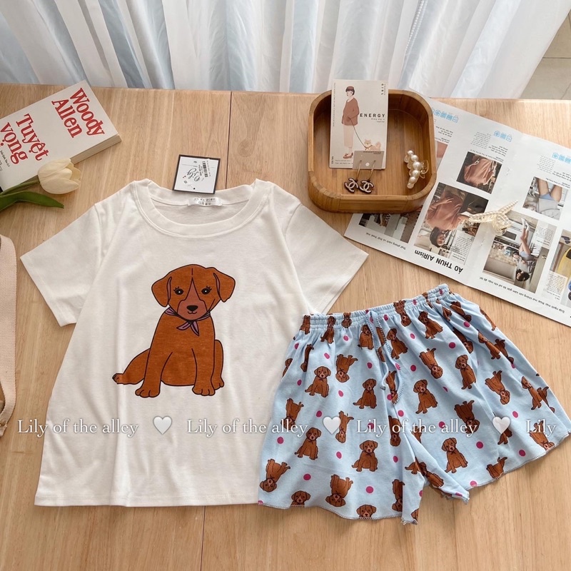 Set bộ ngủ cộc tay cotton in hoạt hình