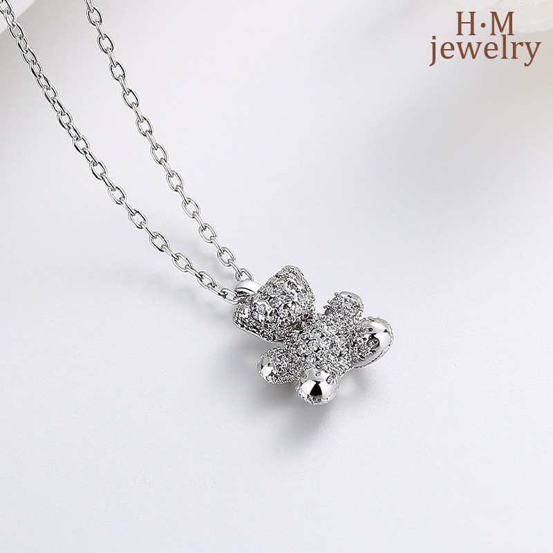 Vòng cổ Bạc 925 Mặt Hình Gấu Đính Đá Xinh Xắn