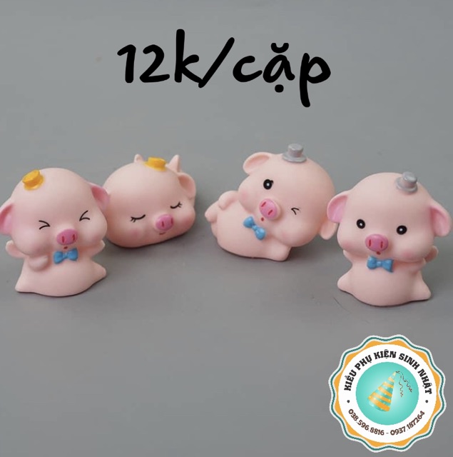 Cặp Heo nơ mũ trang trí bánh kem.Phụ kiện trang trí bánh kem