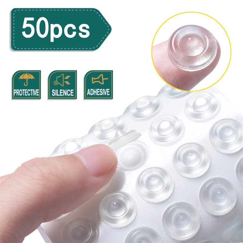Bộ 50 miếng đệm bằng cao su silicon trong suốt tự dính chống trượt dán cửa tủ nội thất