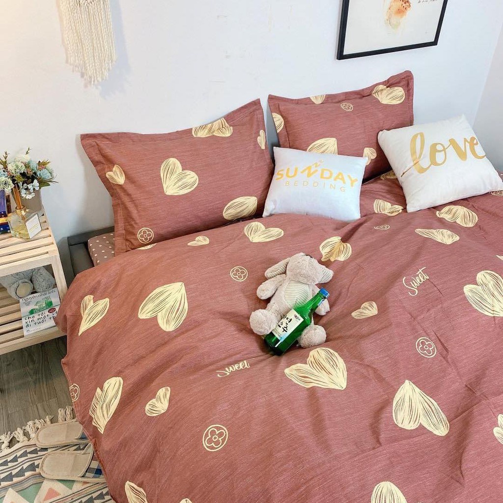 Bộ chăn ga Emmibedding Store chất liệu cotton poly họa tiết hoa cỏ ngọc