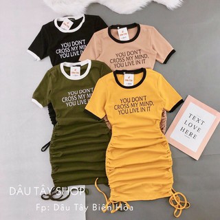 Đầm Body Tay Ngắn Phối Viền Kết Hợp Dây Rút Hai Bên Đùi Cá Tính TTS0919