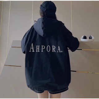Áo khoác kaki đen form rộng nón rời thêu chữ ahpora unisex nam nữ - shop maylan
