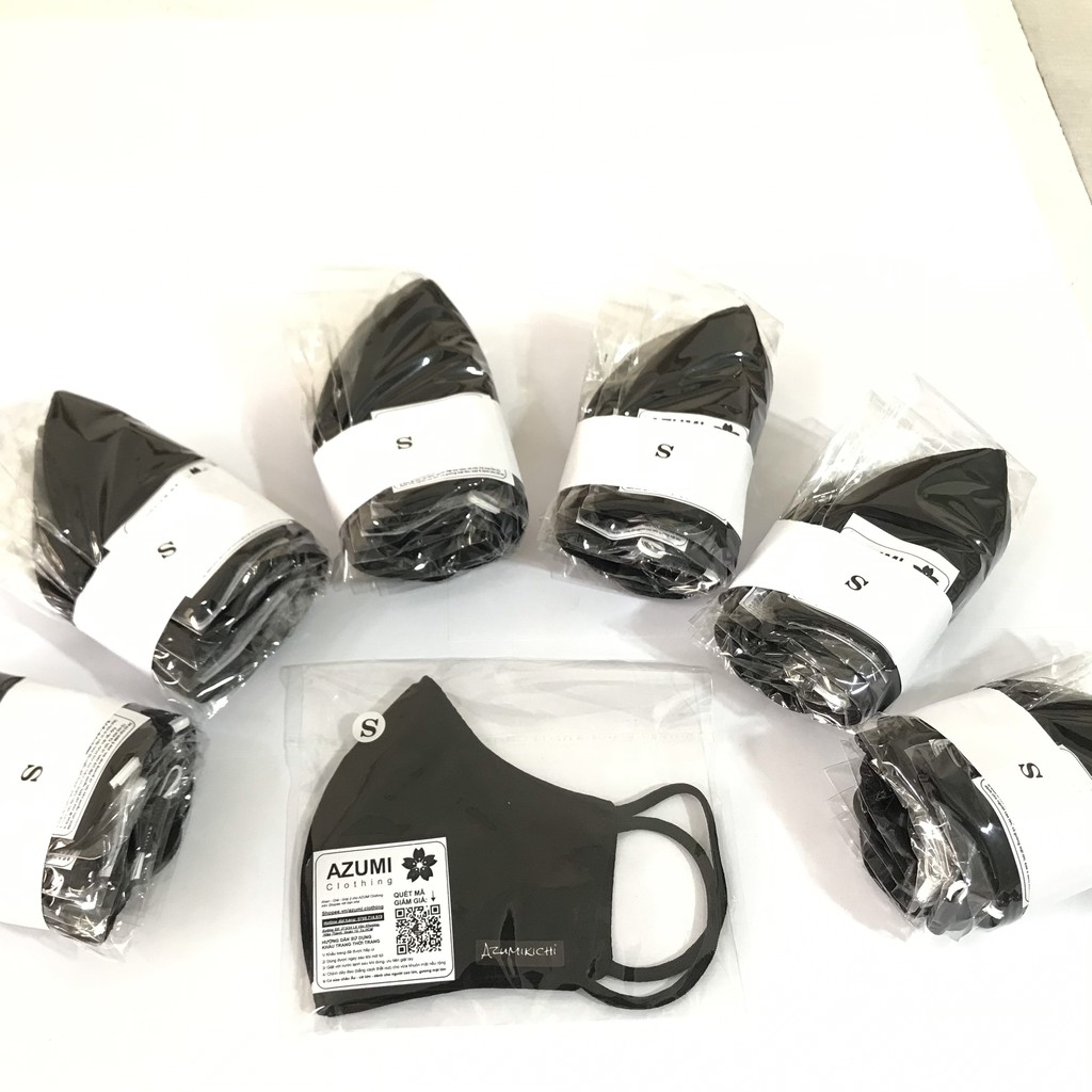 Khẩu trang vải size trẻ em bán sỉ, Combo 100 cái khẩu trang thời trang màu đen size S 4-12 tuổi thương hiệu Azumikichi