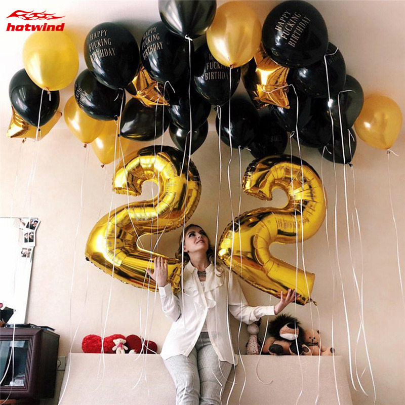 HW 32 Inch Foil Birthday Balloons Air Helium Number Balloon Happy Birthday Party Decoration Gold Silvery Figure Balloon