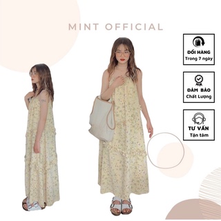 Váy hai dây bèo tầng vàng be