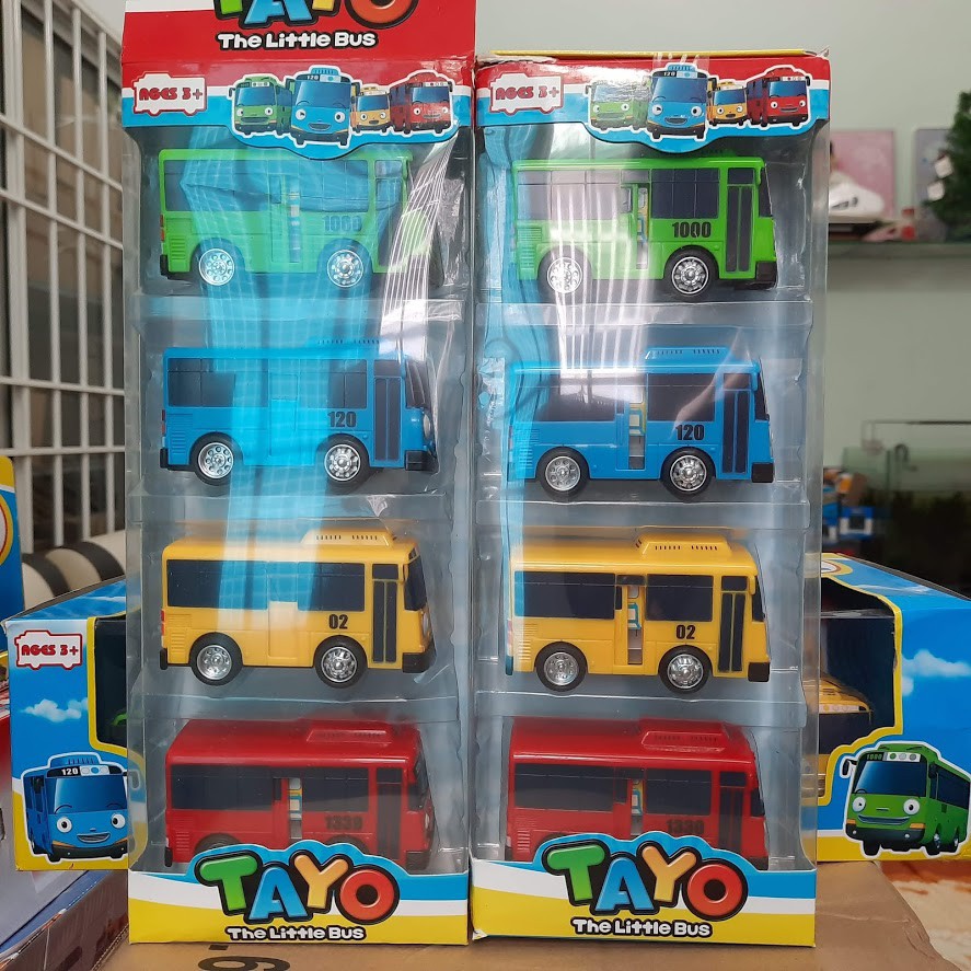 Bộ 4 Xe bus Tayo The little bus Mô hình xe ô tô đồ chơi cho trẻ em bằng nhựa cao cấp