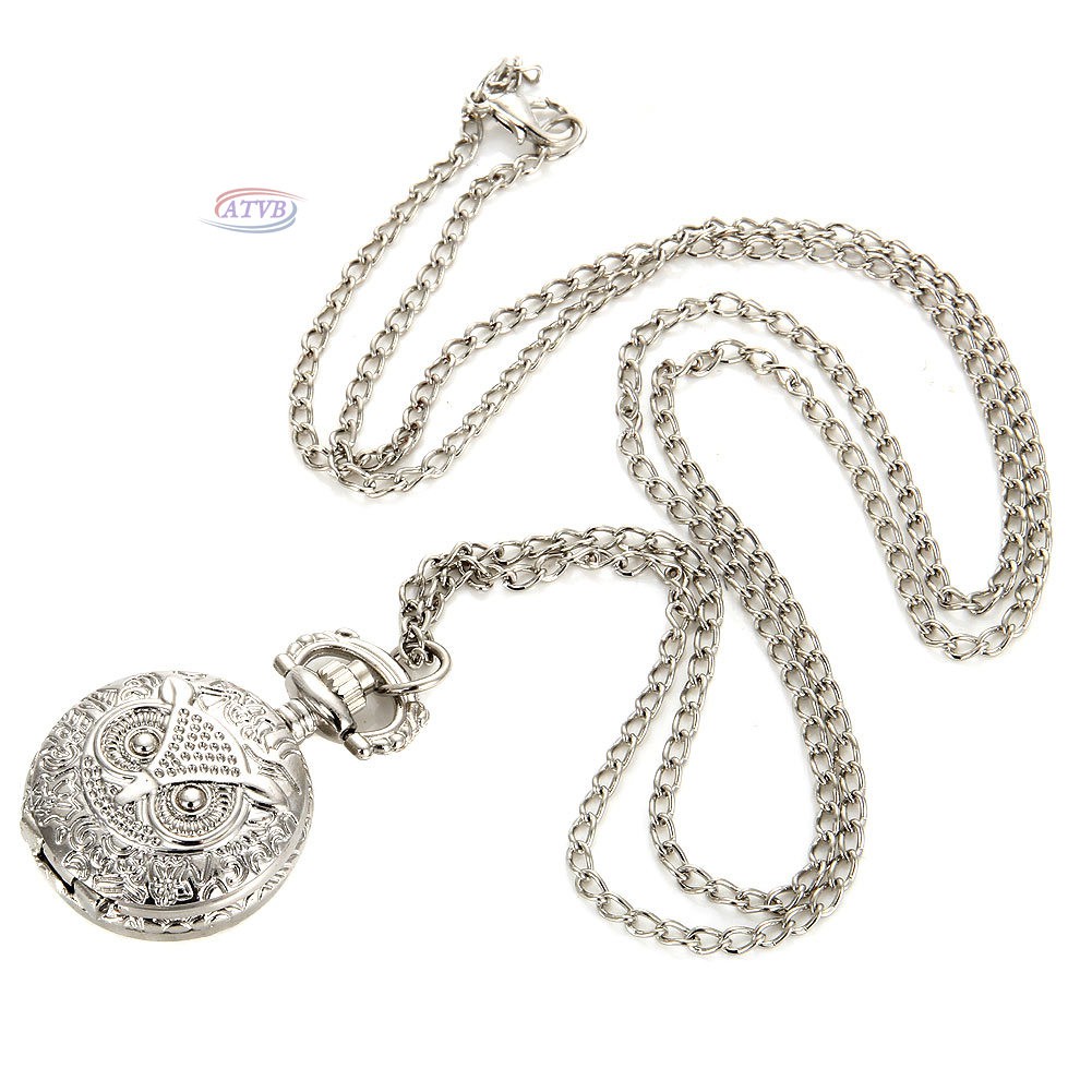 AB Fashion Men Women Vintage Quartz Pocket Watch Unisex Sweater Chain Watches Necklace Owl Pendant C