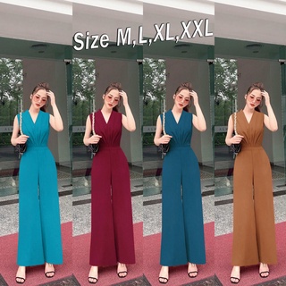 Jumpsuit nữ Dài Ống Suông Cổ Tim Dây Kéo Lưng Xếp Ly Bụng Xinh Xắn J1132