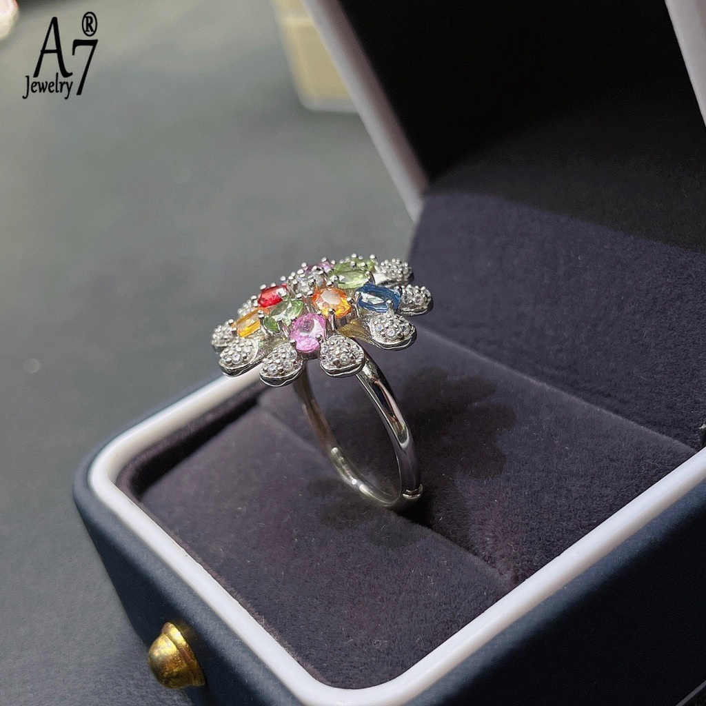 Nhẫn Bạc A7 S925 Đính Đá Nhiều Màu Cho Nữ