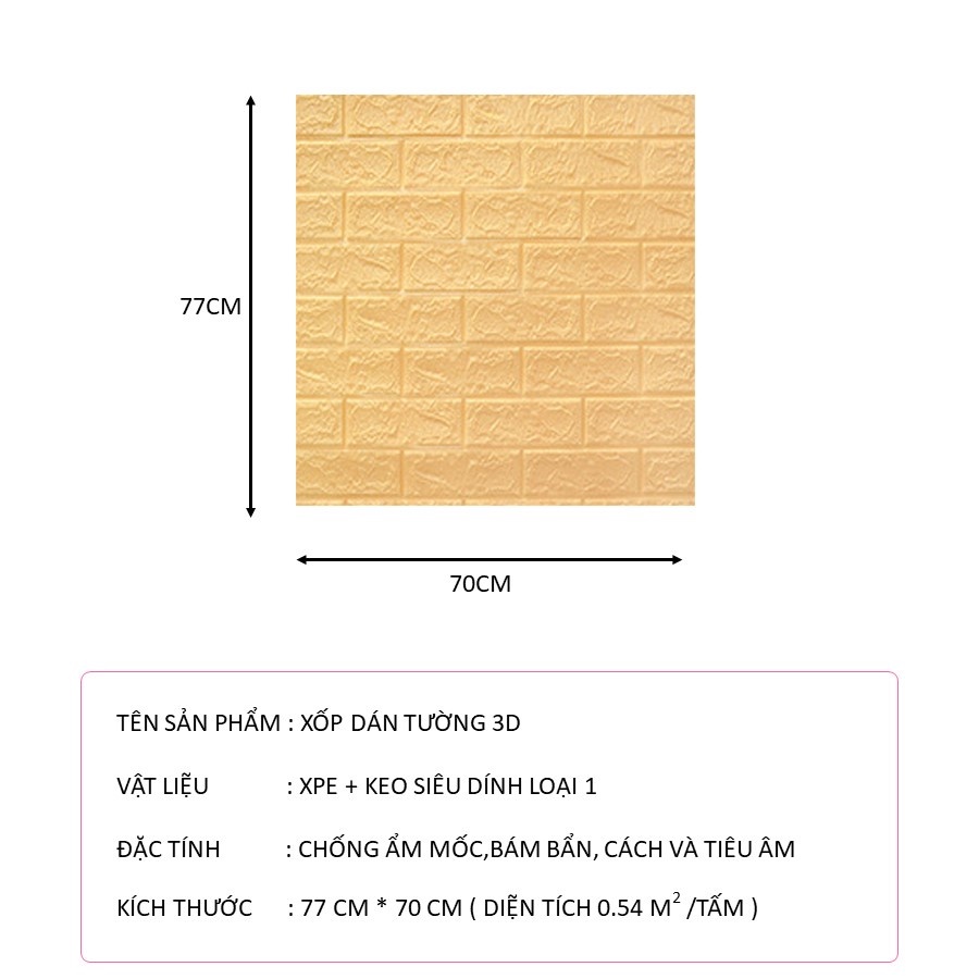 Xốp dán tường giả gạch 3D khổ lớn 70x77cm sẵn keo siêu dính TALADO | BigBuy360 - bigbuy360.vn