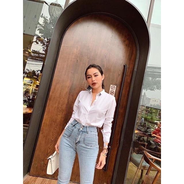Quần jean nữ 2 TÚI KIỂU + 2 CÚC lưng siêu cao (NHẠT) 115 MS1