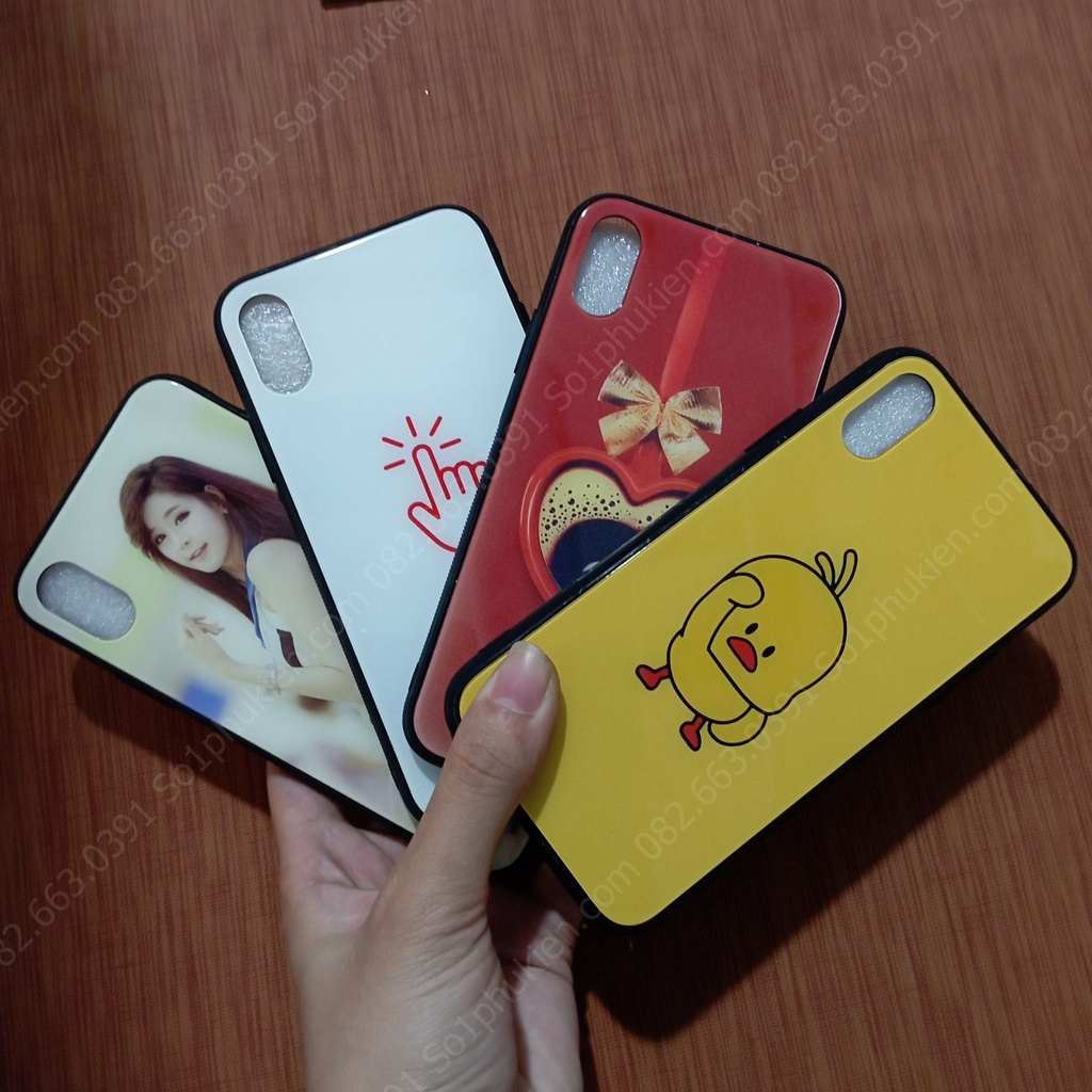 Ốp lưng kính cường lực iphone X/XS bóng bẩy siêu đẹp, viền dẻo đen silicon