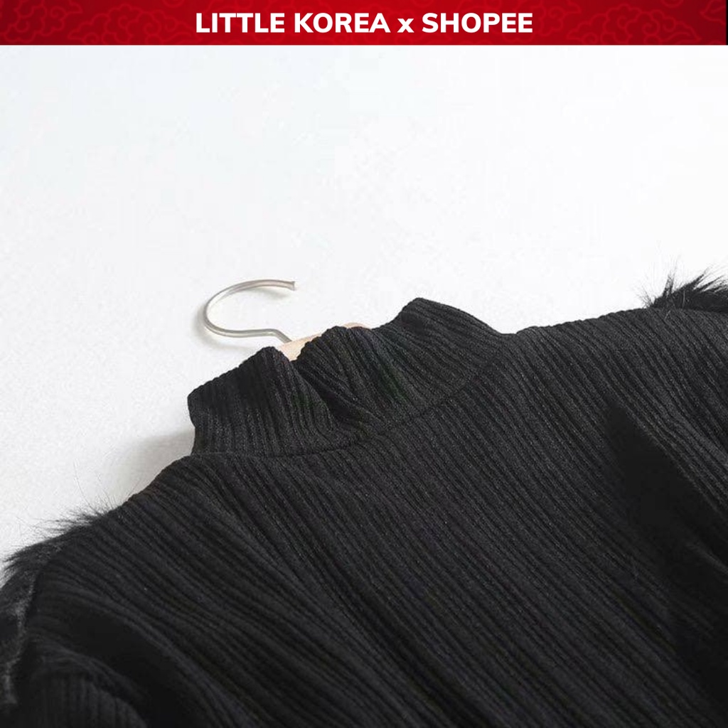 Áo Len Tăm Nữ Dài Tay, Áo Len Nữ Phối Lông Cổ Lọ 3 Phân Dáng Suông Z - LITTLE KOREA