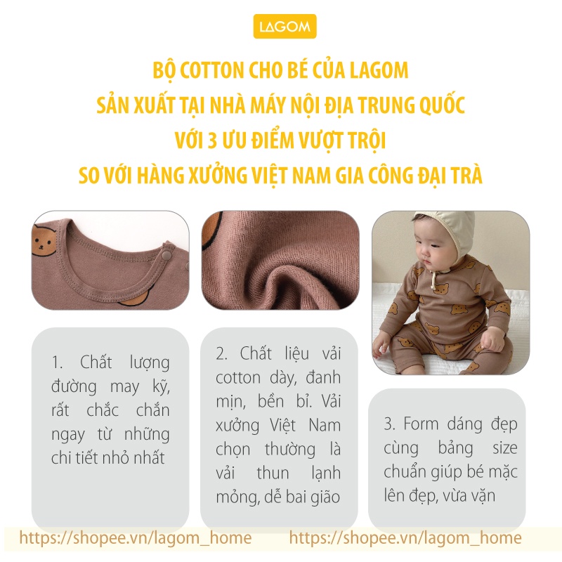 [COTTON XỊN] Bộ Thu Đông Cho Bé Trai Bé Gái Cotton Dài Tay Cao Cấp 6 - 16kg