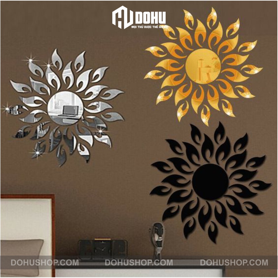 Gương dán tường hình mặt trời - decor nhà sang trọng độc đáo