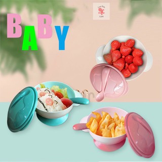 Bát ăn dặm chống trượt kèm nắp đẩy bà thìa cảm ứng nhiệt