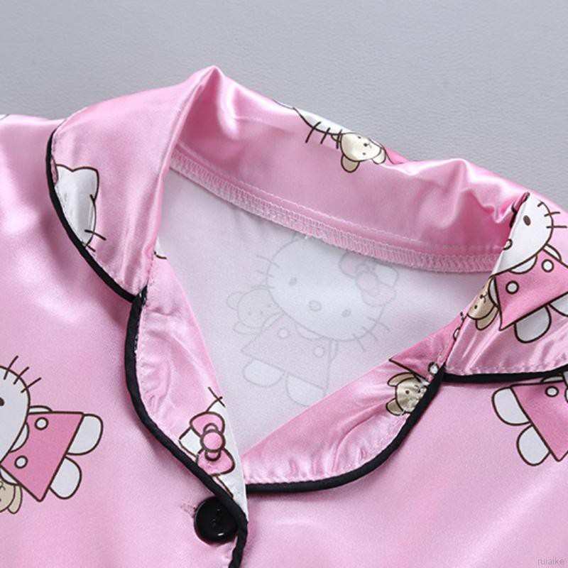 Bộ Đồ Ngủ Pijama Dài Tay In Hình Mèo Dễ Thương Cho Bé Từ 1-6 Tuổi