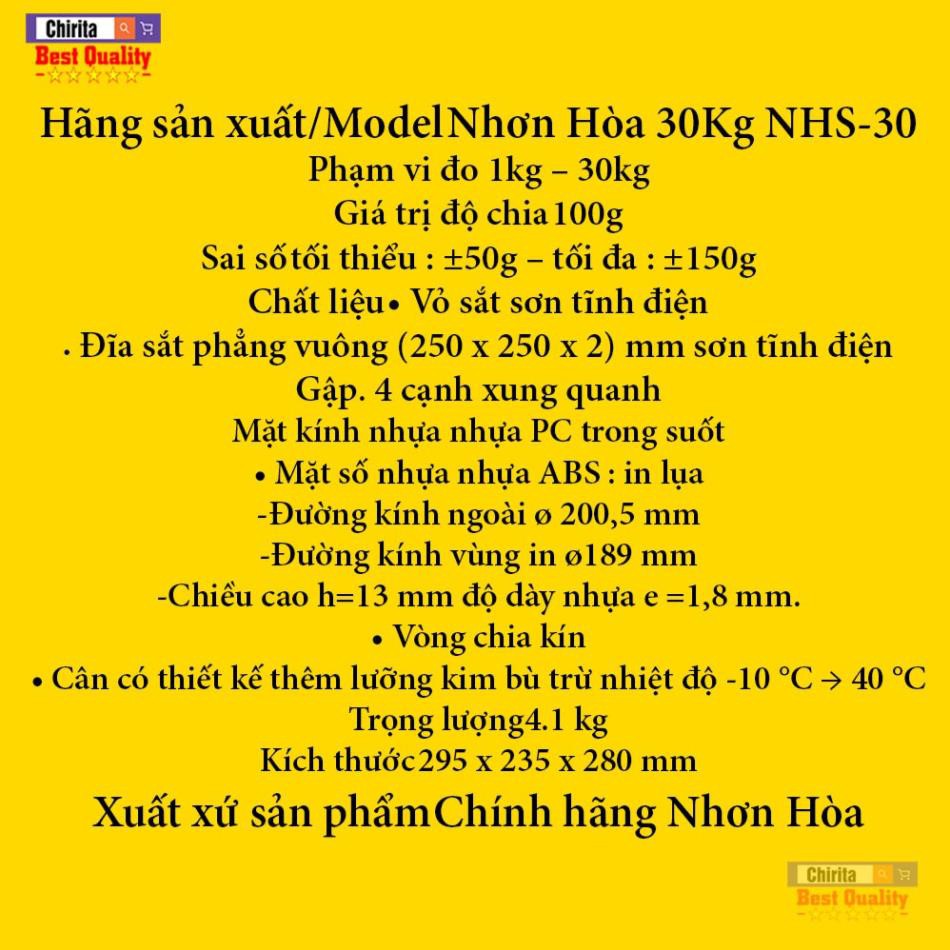 Cân Nhơn Hòa Đồng Hồ 30Kg - Hàng Chính Hiệu Cao Cấp - Bảo Hành 12 Tháng CĐHNH30