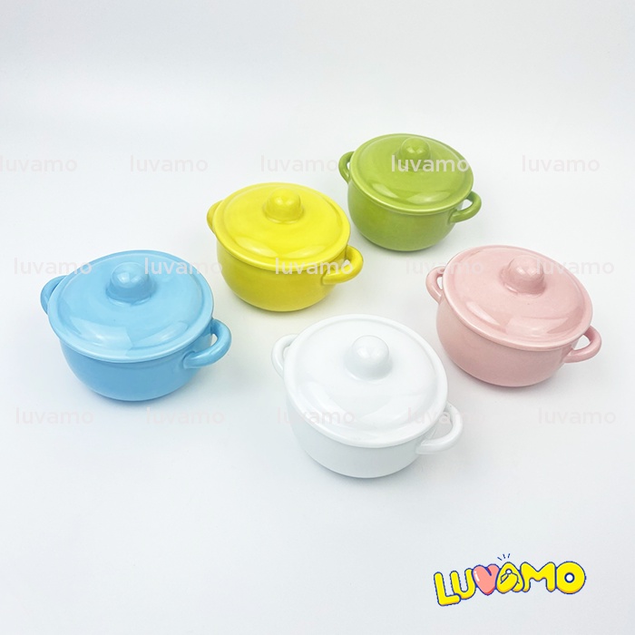 Bát ăn dặm gốm sứ có nắp trơn 120ml cho bé AD87