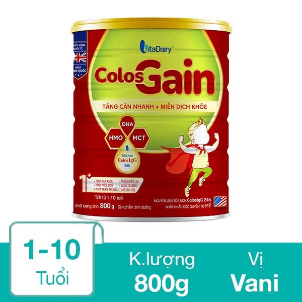 Sữa Bột Vitadairy Colos Gain 1+ 800 gram/lon.