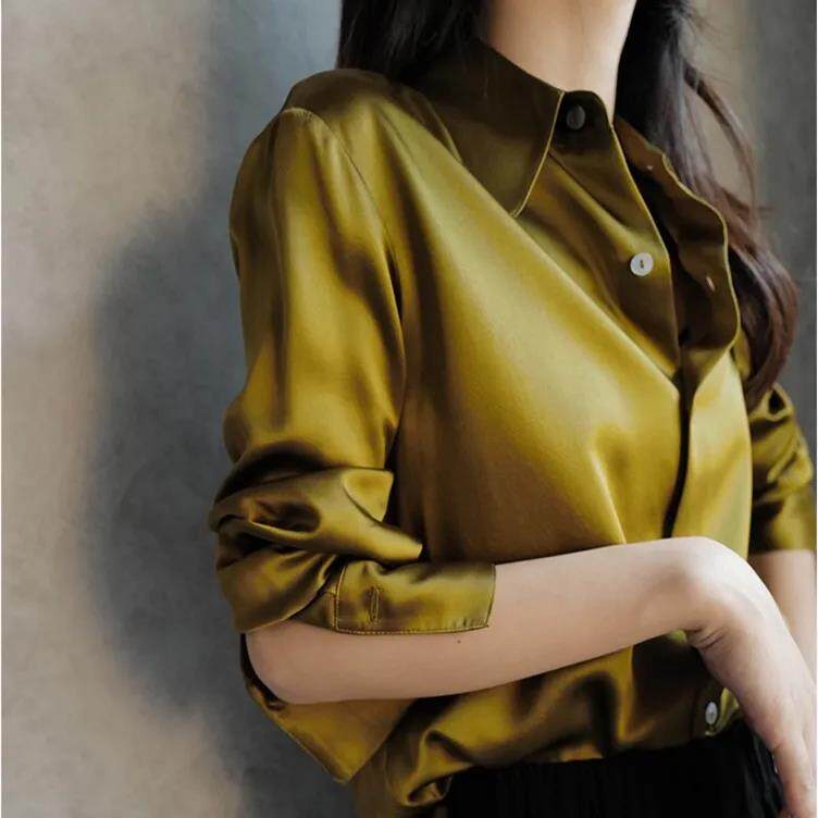 Áo Sơ Mi Lụa Satin Tay Dài Cài Nút Thời Trang Công Sở Dành Cho Nữ