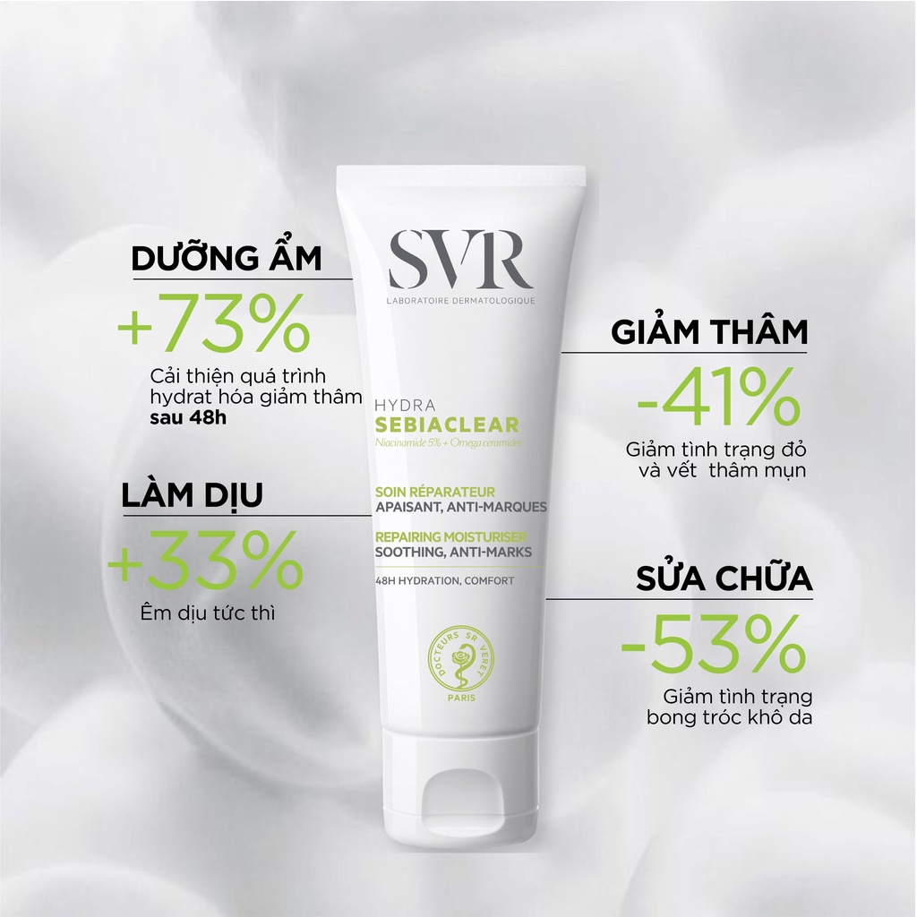 Kem dưỡng cấp ẩm mờ thâm cho da dầu mụn SVR Sebiaclear Hydra 40ml