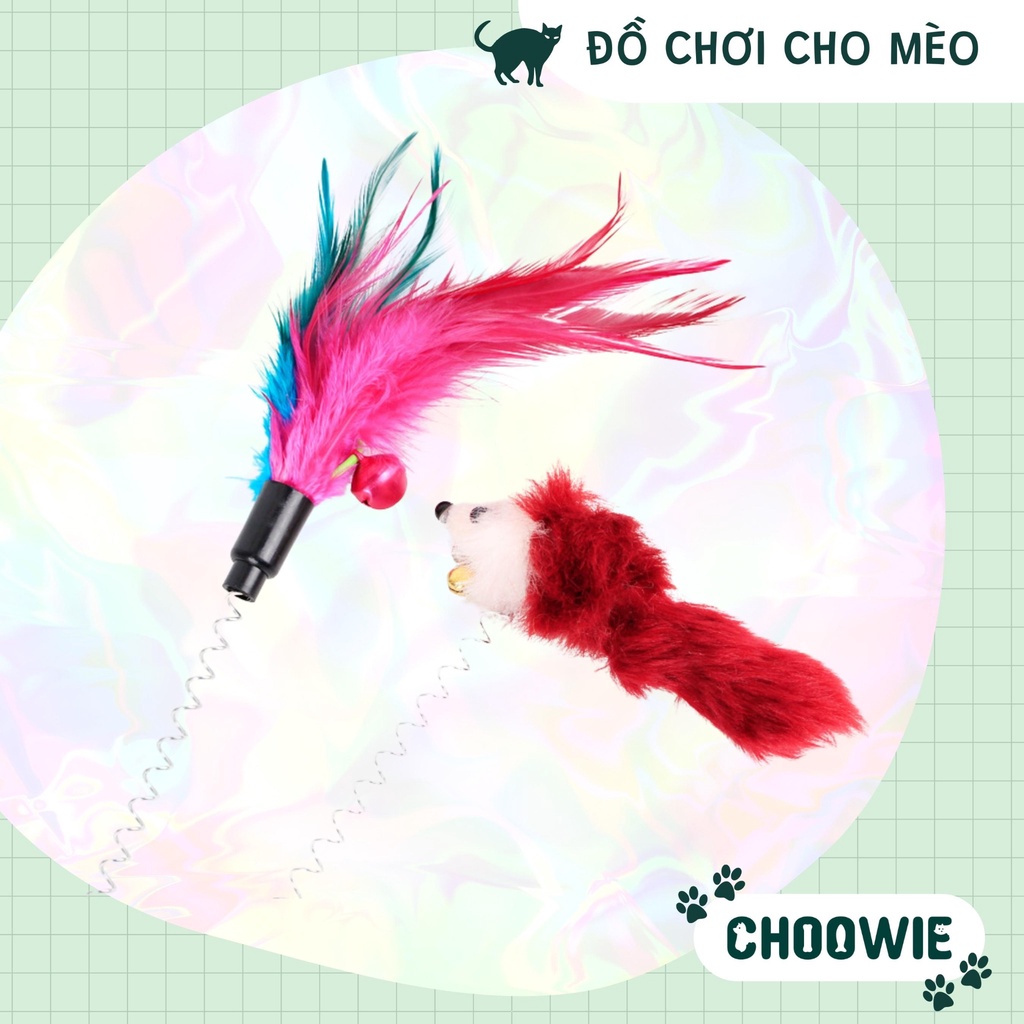 Đồ chơi cho mèo có cục hít dán đất HÌNH CHUỘT, LÔNG VŨ, BÓNG LÔNG Choowie Pet Shop