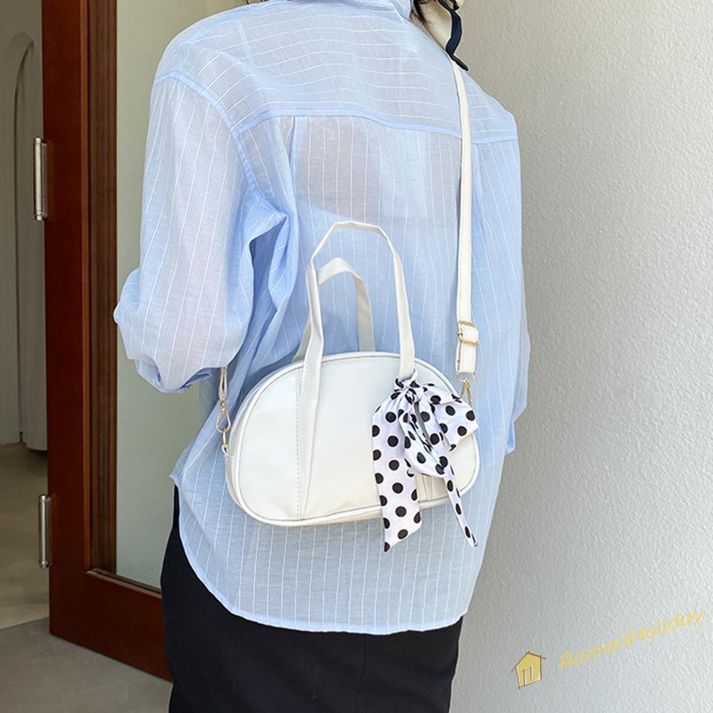 【On Sale】Vintage Women PU Pure Color Silk Scarf Messenger Bag Casual Bowknot Handbag