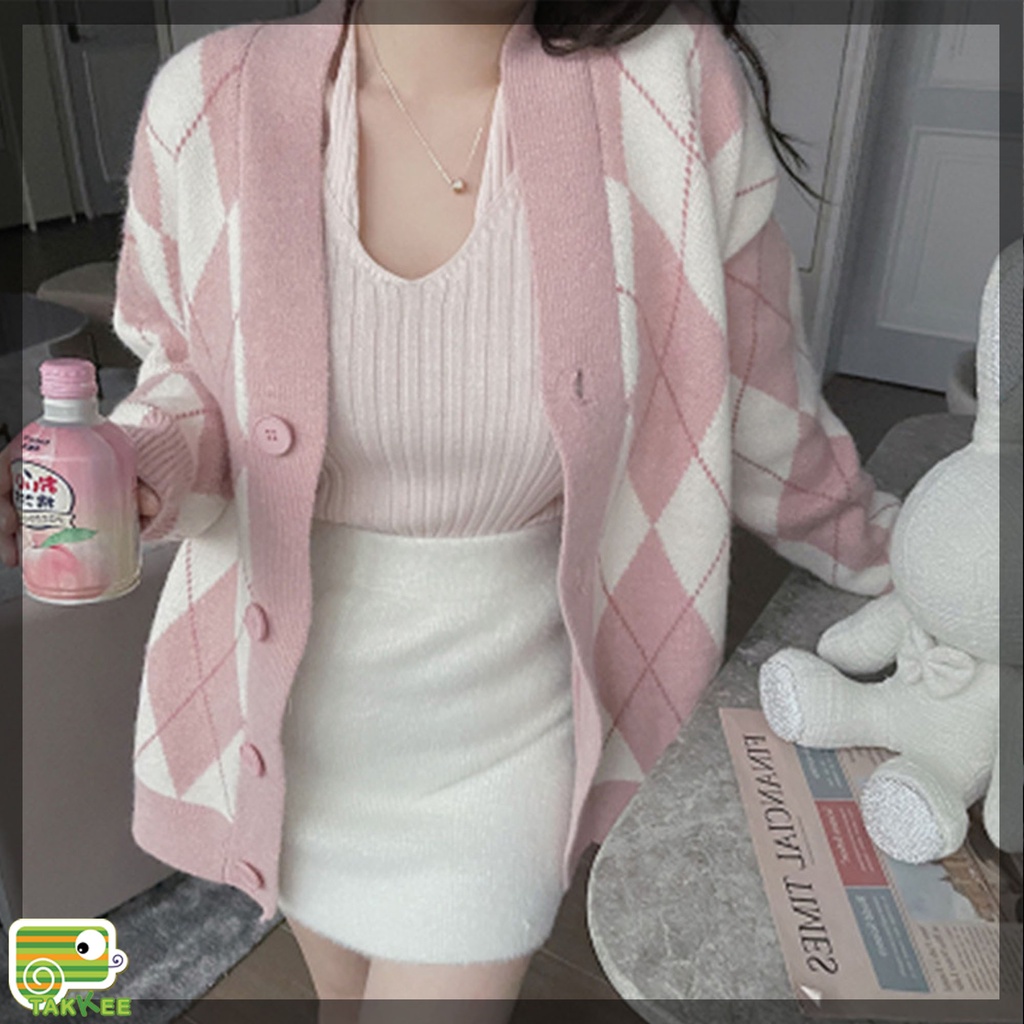 Áo Khoác Len Nữ, Khoác Cardigan Len Họa Tiết Kim Cương HOT TREND Hàng Quảng Châu Loại 1