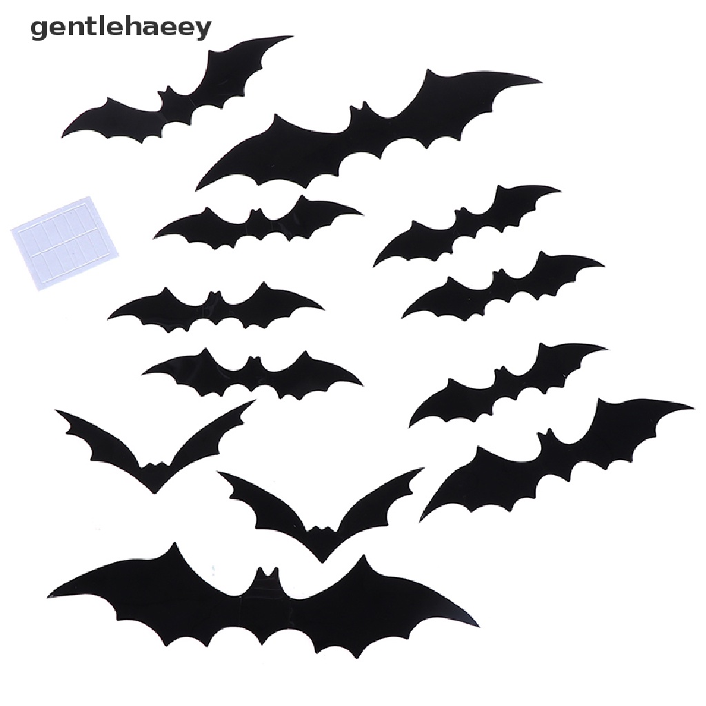Bộ 12 Miếng Dán Tường Trang Trí Hình Dơi 3D Bằng PVC Màu Đen DIY