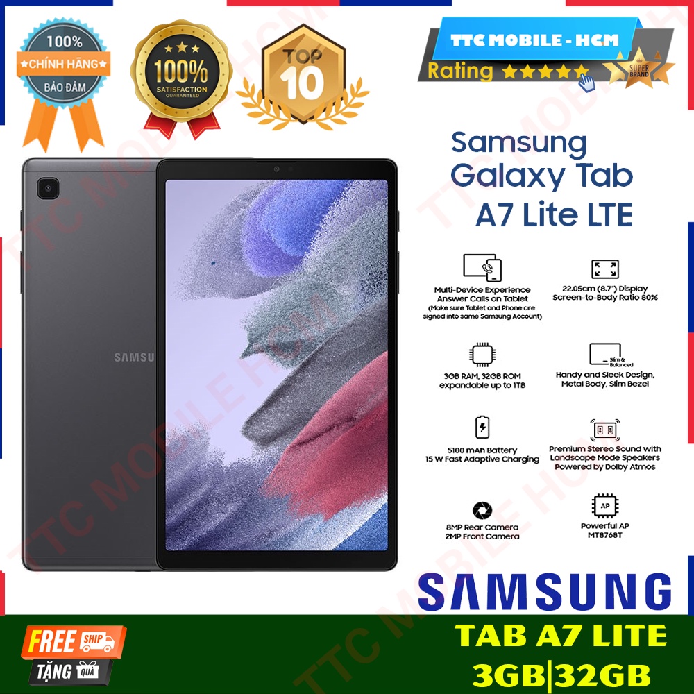 Máy tính bảng Samsung Galaxy Tab A7 Lite LTE SM-T225 -  Freeship | Hàng Chính Hãng- Nguyên Seal - TTC Mobile | BigBuy360 - bigbuy360.vn