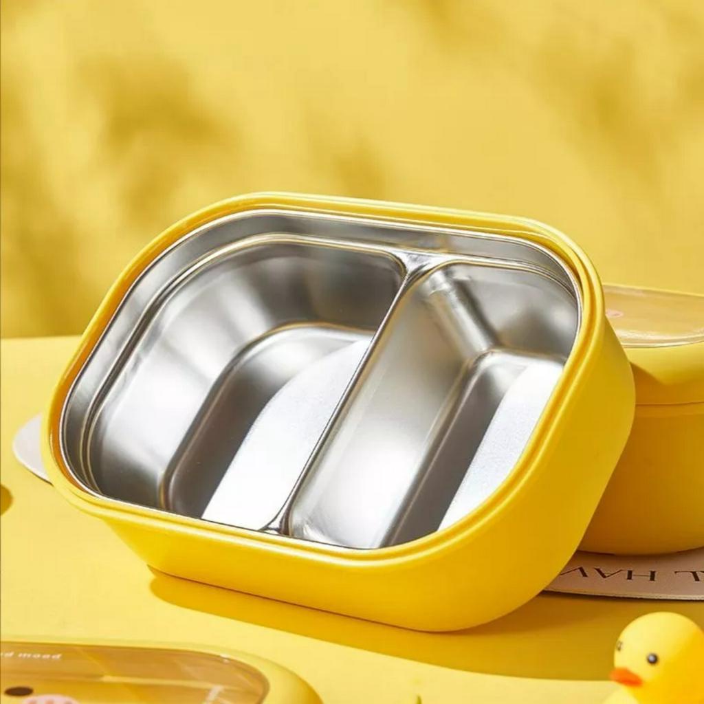 Hộp Đựng Cơm 2 Ngăn Hình Vịt Vàng Cute Ruột Inox Vệ Sinh - Dumi Shop