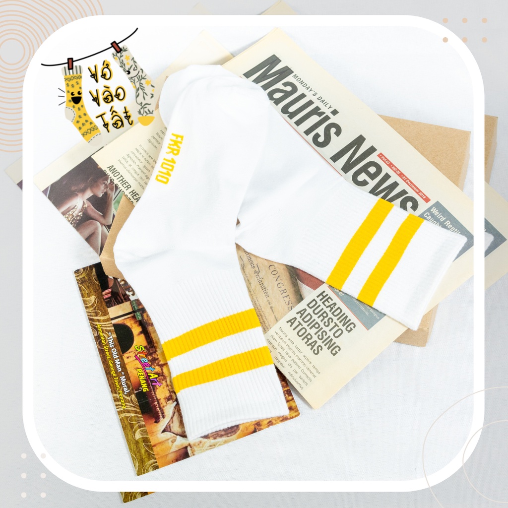 TẤT VỚ CỔ CAO UNISEX TRẮNG ĐEN SỌC NGANG