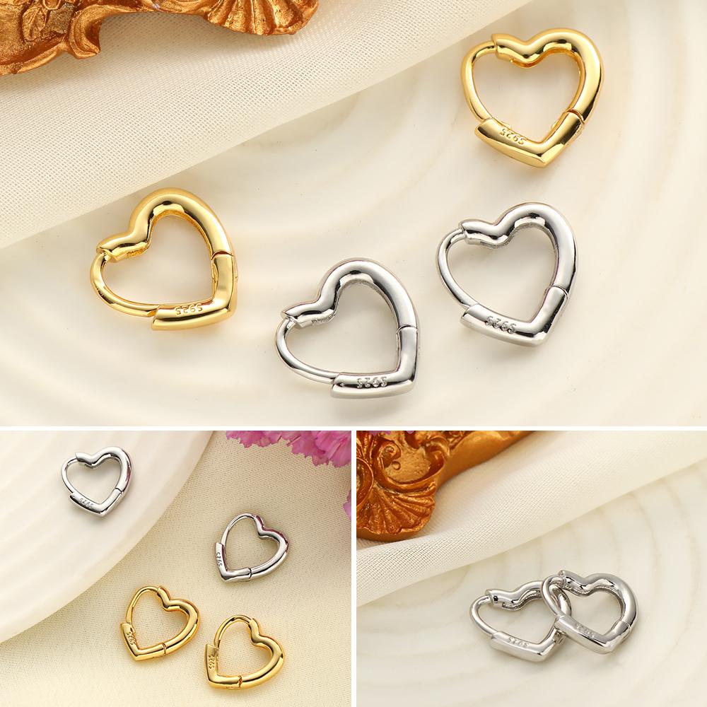 BEAUTY Bông Tai Mạ Bạc 925 Hình Trái Tim Nhỏ Xinh Thời Trang Cho Nữ