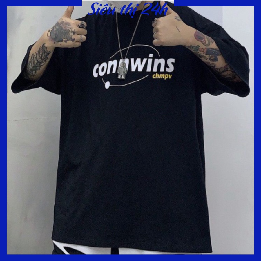 Áo thun nam nữ form rộng tay lỡ, áo phông unisex Siêu thị 24 giờ in chữ Connwins