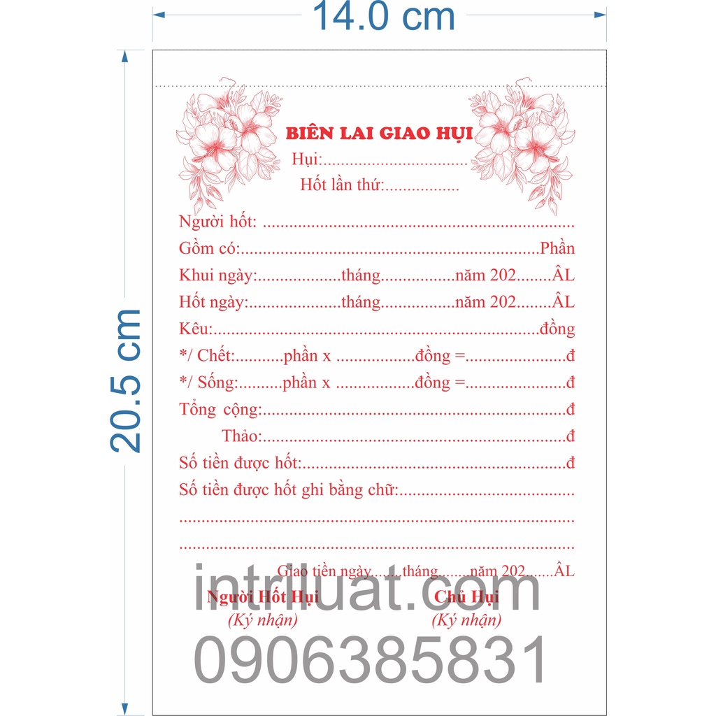 Biên Lai Giao Hụi 2 liên A5