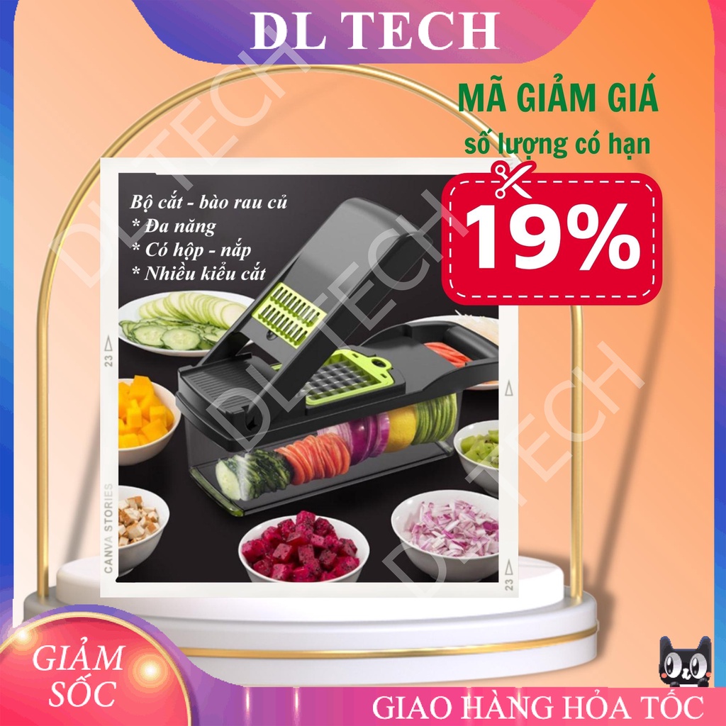 Bộ cắt cắt rau củ trái cây đa năng TM088 tích hợp hộp có nắp và tính năng bào rau củ DL TECH
