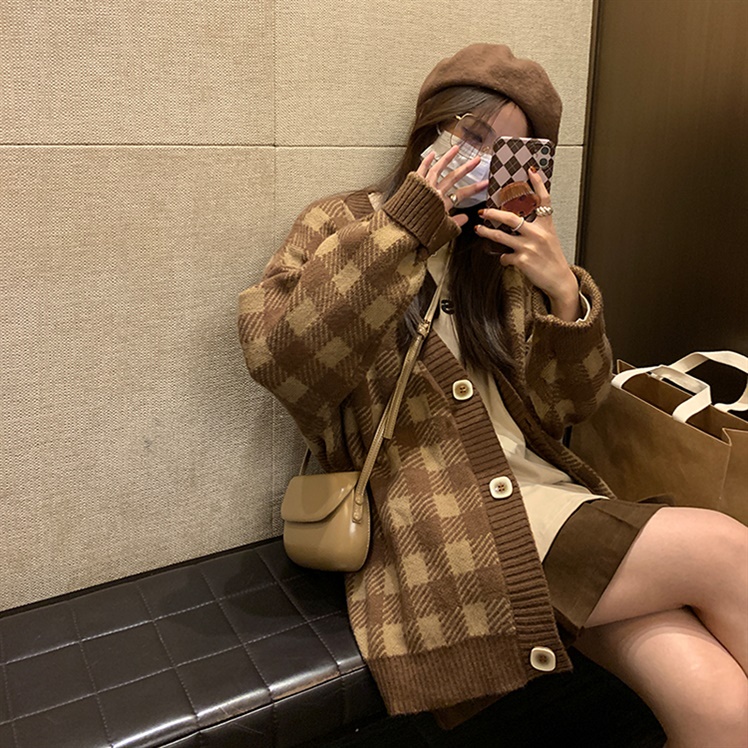 Áo cardigan len nữ caro ô vuông bàn cờ khoác ngoài Quảng châu cao cấp mới nhất thu đông hot trend 2022 kozoda AC61
