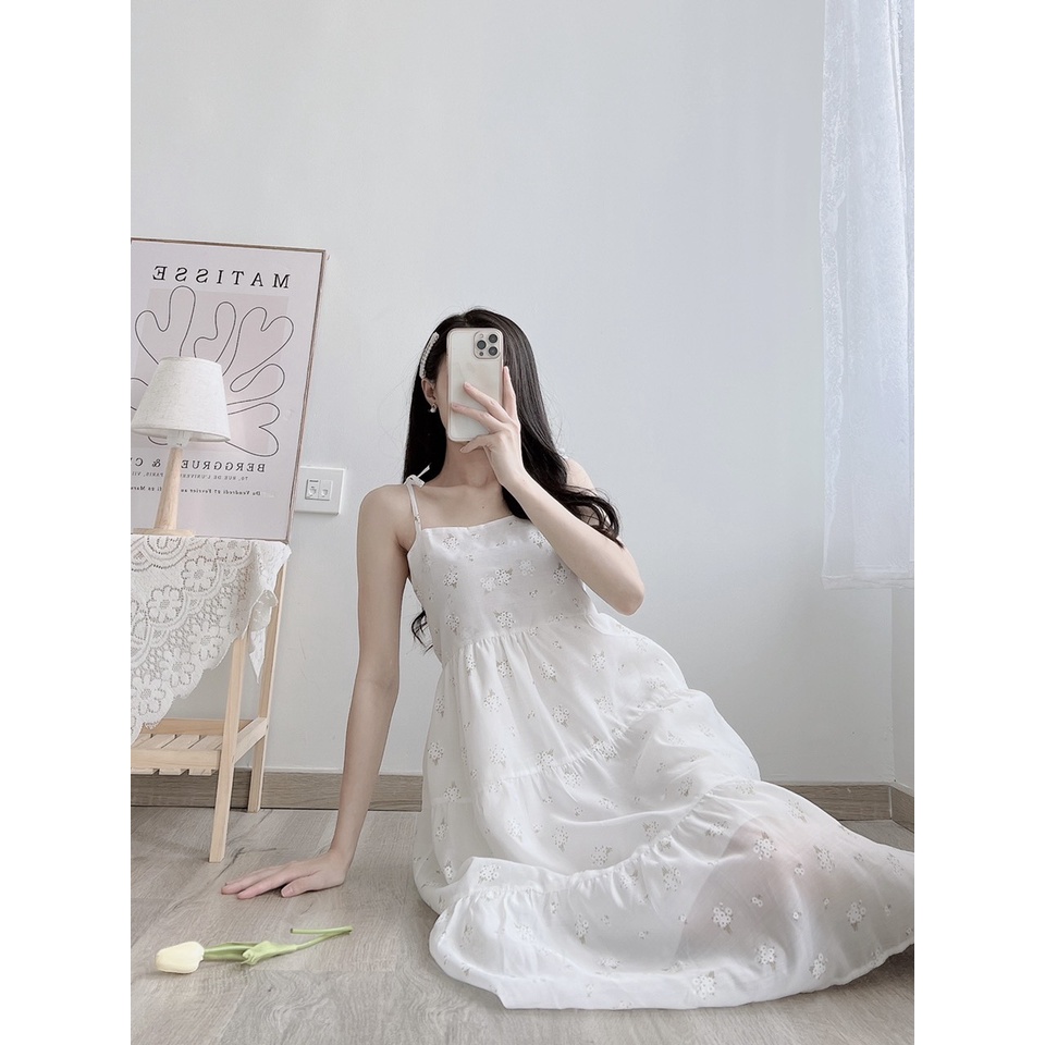 Đầm dây nữ Babydoll họa tiết hoa nhí maxy mùa hè