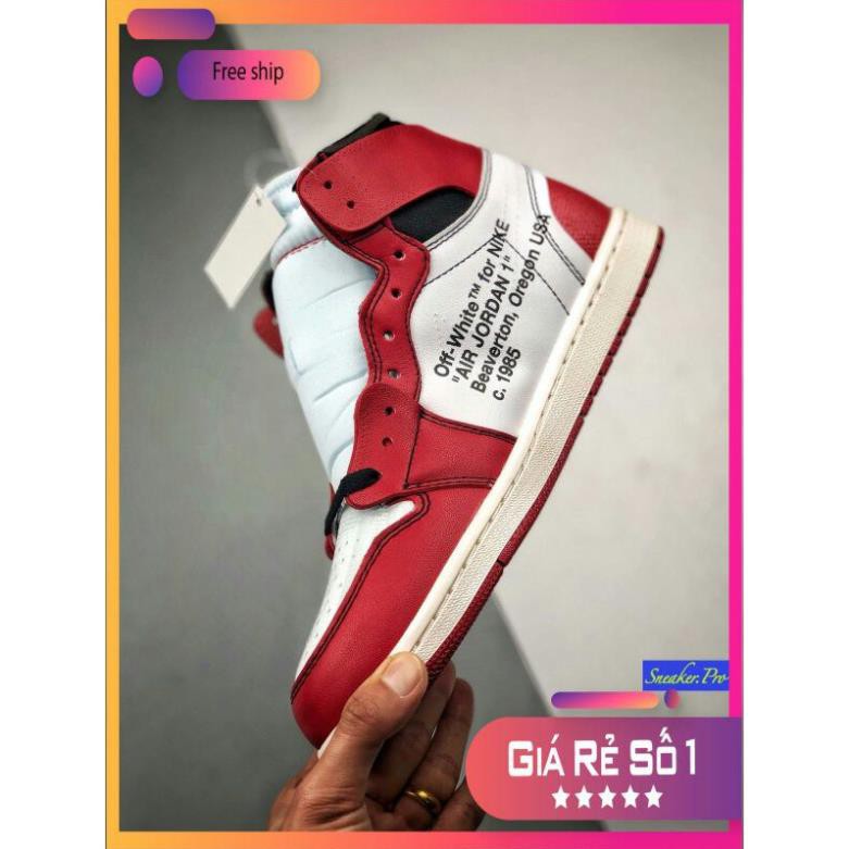Giày thể thao AIR JORDAN 1 OFF WHITE Retro High Chicago đỏ trắng cổ cao cho nam và nữ