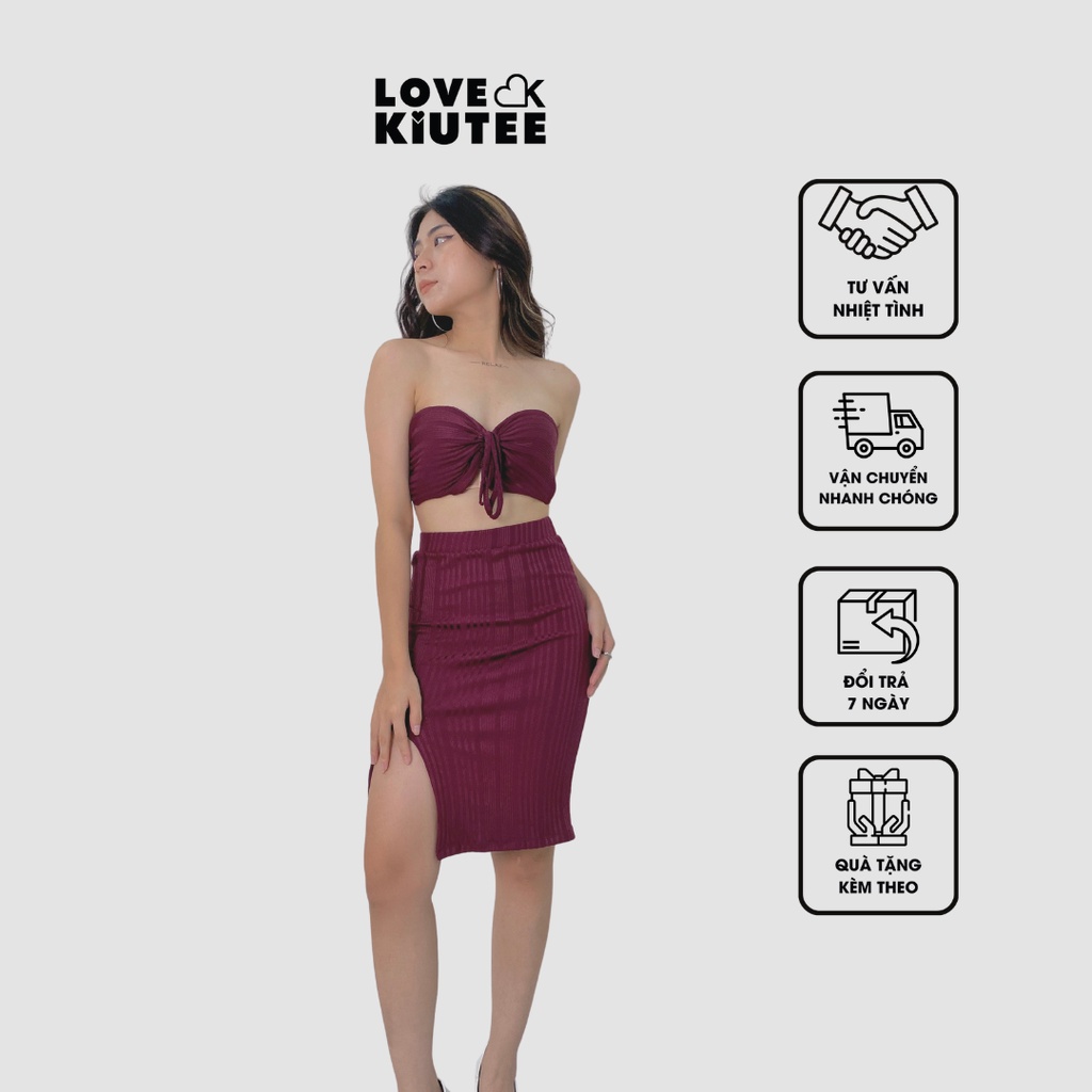 Chân váy xẻ đùi Stay A While Midi Skirt vải ôm co dãn LOVEKIUTEE