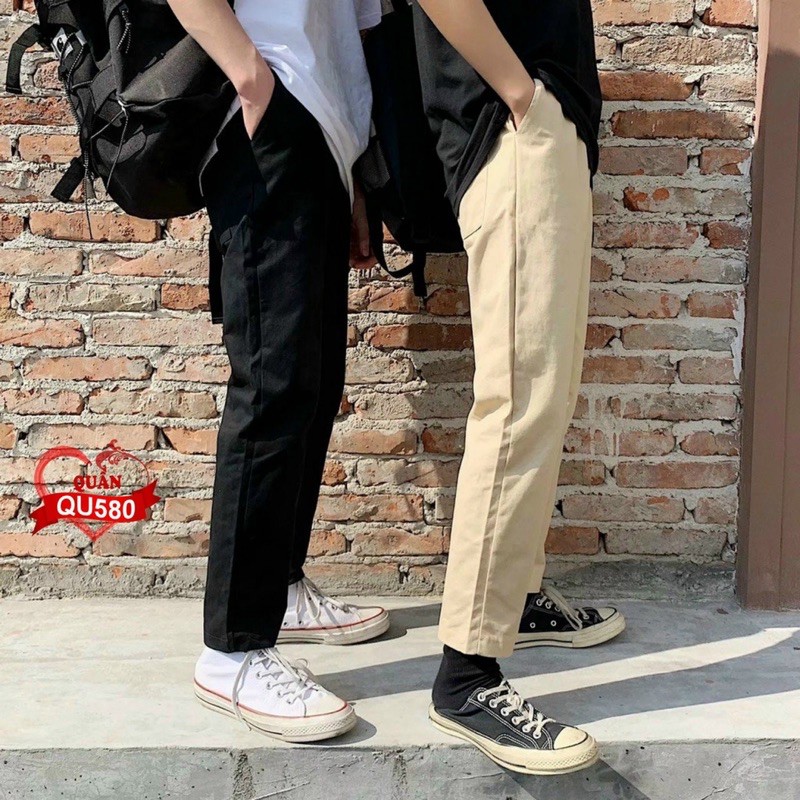 Quần Kaki Ống Suông Unisex Nam Nữ Cá Tính Cực Hot 2 Màu Cơ Bản Chất Đẹp